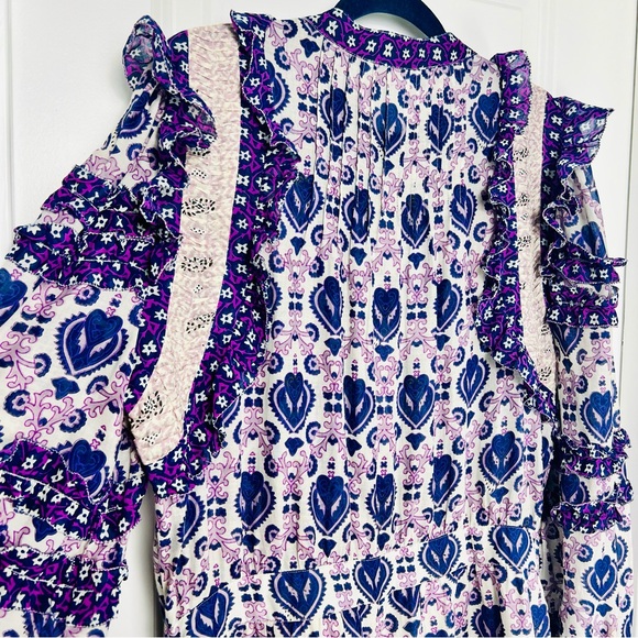 Sea New York Brigitte Border Ruffle Romper in Violet Purple Cotton 4 Small - Picture 7 of 15